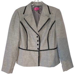 Nicci Grey Suit Blazer w/ Leather Trim (Size: 8)
